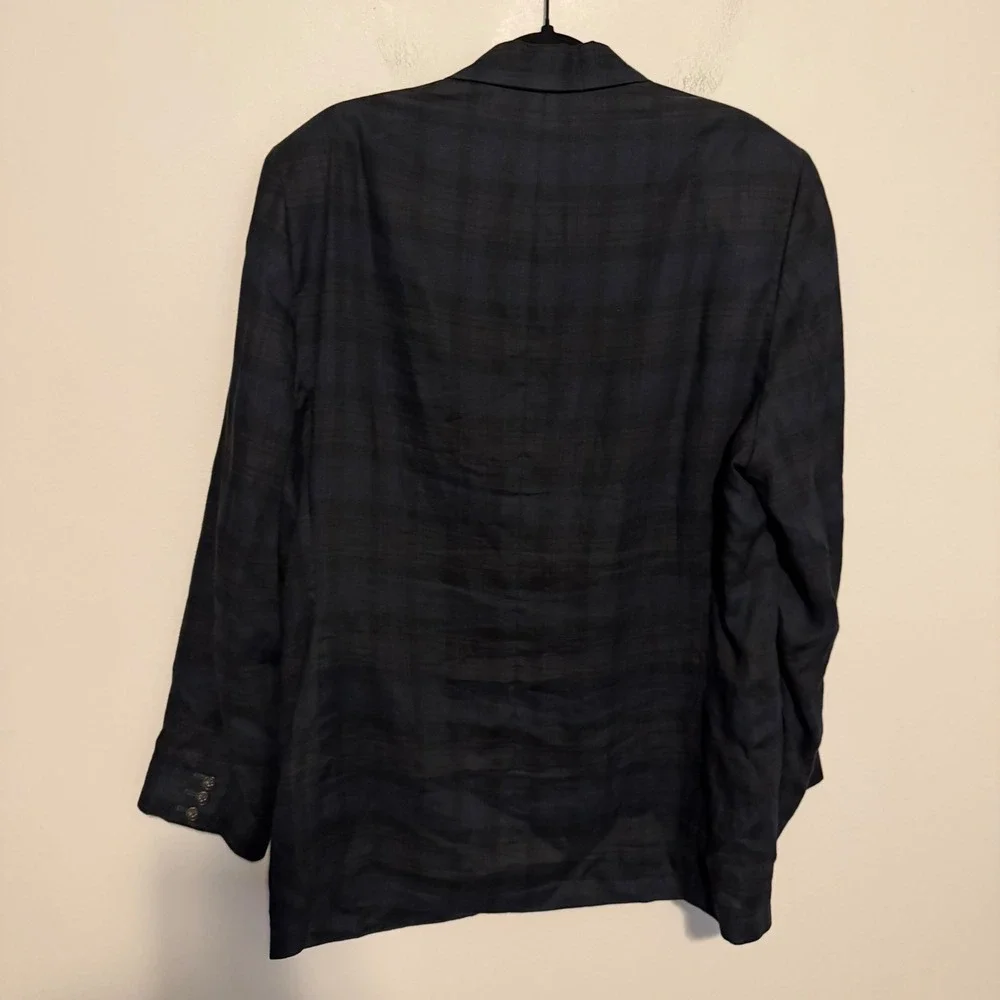 Vintage Banana Republic Linen blazer plaid‎ L classic heritage preppy office